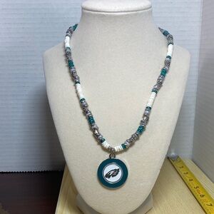 Teal and Silver Beaded NFL Eagles Necklace